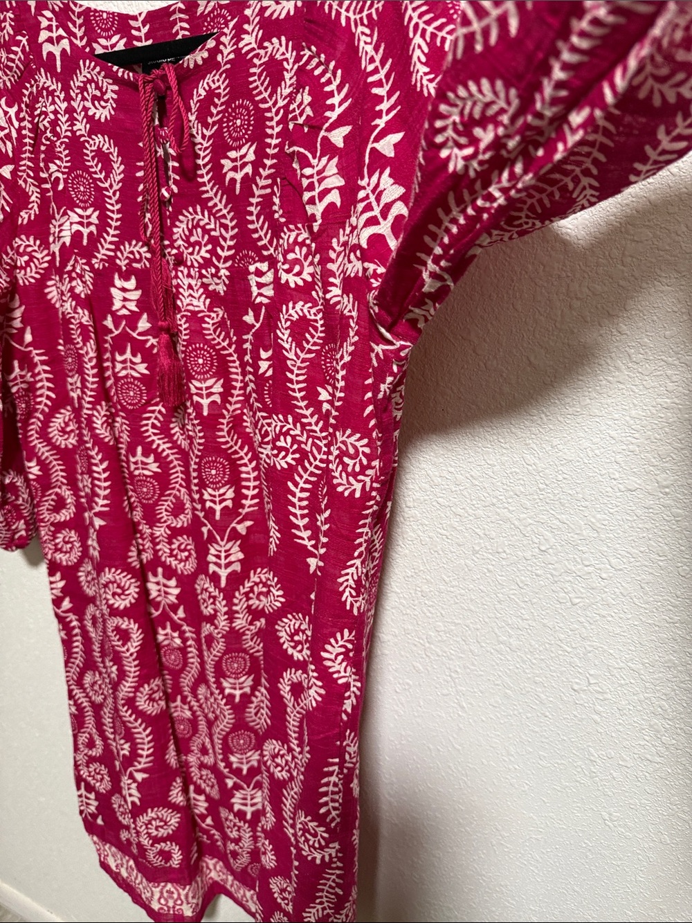 Studio Park Magenta Pink Floral Print Tassel Tie Cotton Shift Dress Medium - Picture 9 of 15